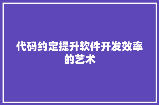 代码约定提升软件开发效率的艺术