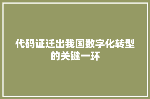 代码证迁出我国数字化转型的关键一环