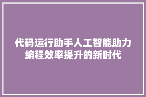 代码运行助手人工智能助力编程效率提升的新时代