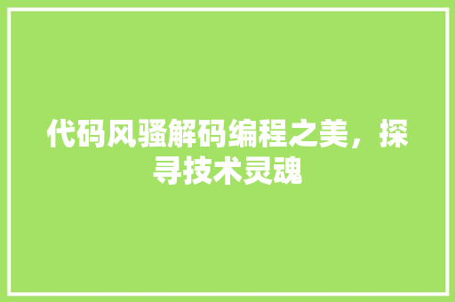 代码风骚解码编程之美，探寻技术灵魂