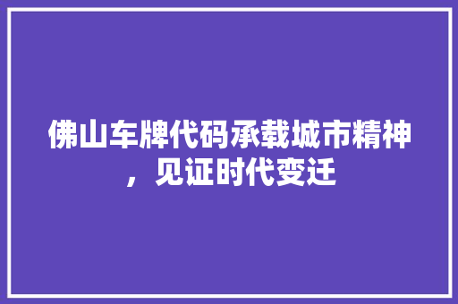 佛山车牌代码承载城市精神，见证时代变迁