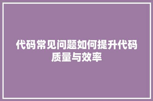 代码常见问题如何提升代码质量与效率