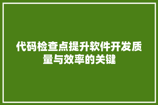 代码检查点提升软件开发质量与效率的关键