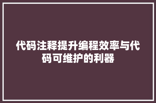 代码注释提升编程效率与代码可维护的利器