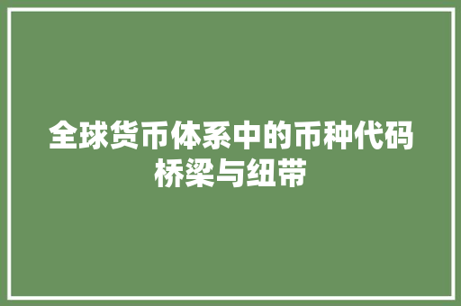 全球货币体系中的币种代码桥梁与纽带