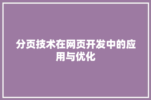分页技术在网页开发中的应用与优化