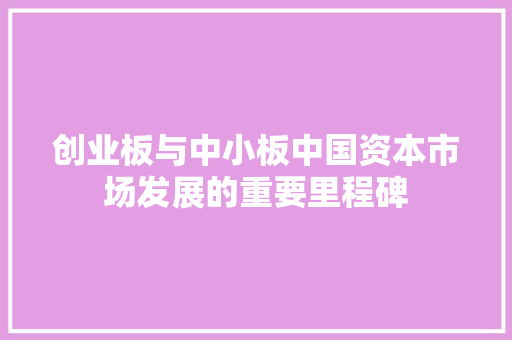 创业板与中小板中国资本市场发展的重要里程碑