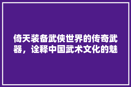 倚天装备武侠世界的传奇武器，诠释中国武术文化的魅力