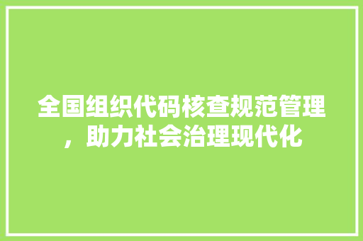 全国组织代码核查规范管理，助力社会治理现代化