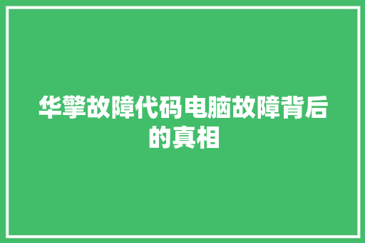 华擎故障代码电脑故障背后的真相