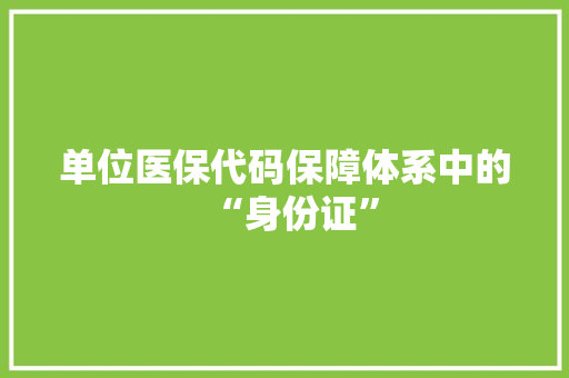 单位医保代码保障体系中的“身份证”