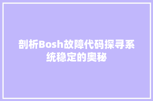 剖析Bosh故障代码探寻系统稳定的奥秘