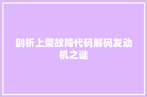 剖析上柴故障代码解码发动机之谜