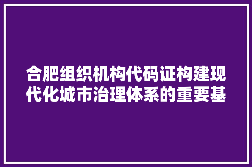 合肥组织机构代码证构建现代化城市治理体系的重要基石