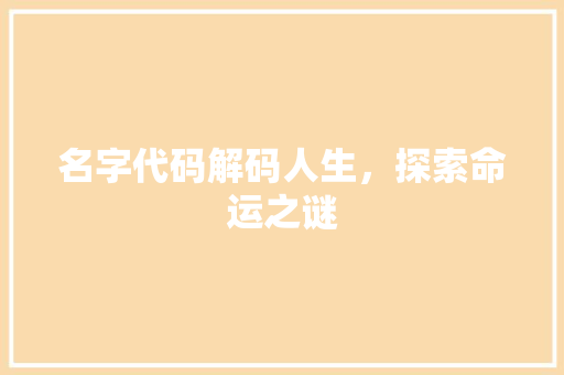 名字代码解码人生，探索命运之谜