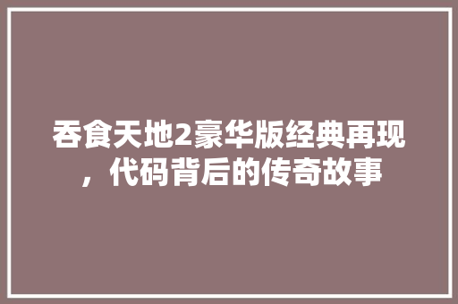 吞食天地2豪华版经典再现，代码背后的传奇故事