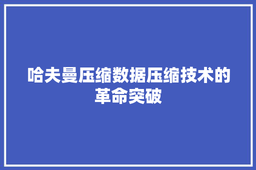 哈夫曼压缩数据压缩技术的革命突破