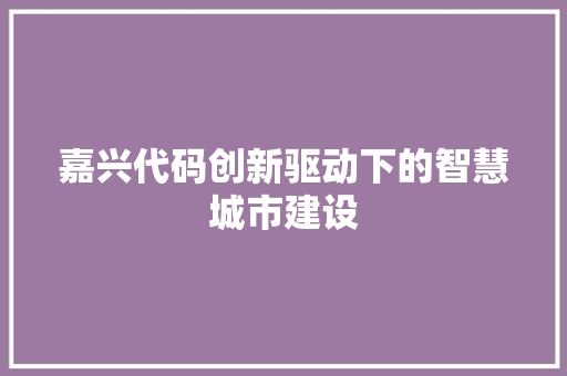 嘉兴代码创新驱动下的智慧城市建设