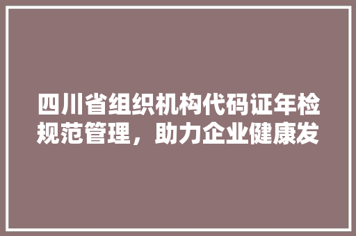 四川省组织机构代码证年检规范管理，助力企业健康发展