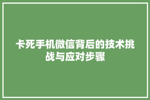卡死手机微信背后的技术挑战与应对步骤
