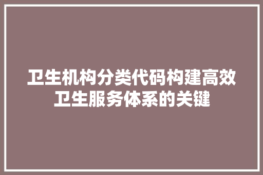 卫生机构分类代码构建高效卫生服务体系的关键
