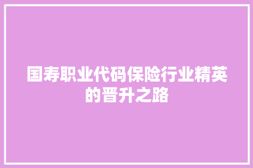 国寿职业代码保险行业精英的晋升之路