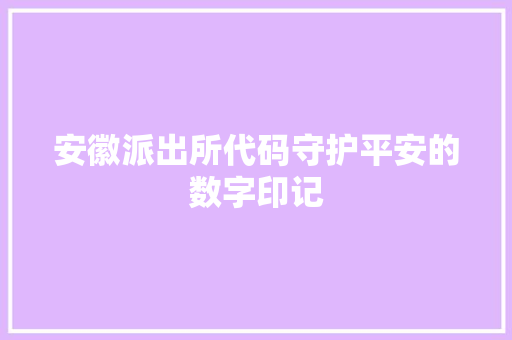 安徽派出所代码守护平安的数字印记