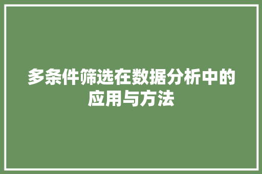 多条件筛选在数据分析中的应用与方法