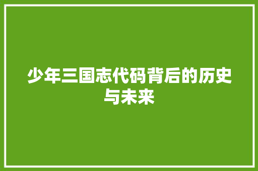 少年三国志代码背后的历史与未来