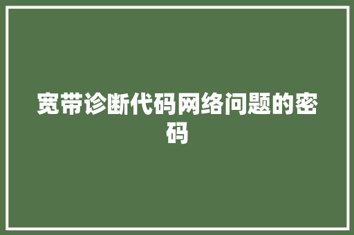 宽带诊断代码网络问题的密码