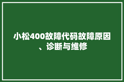 小松400故障代码故障原因、诊断与维修