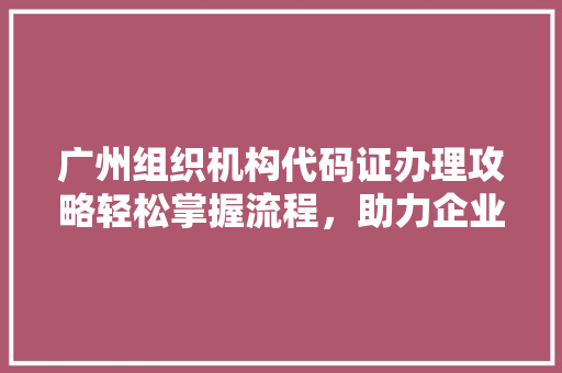 广州组织机构代码证办理攻略轻松掌握流程，助力企业高效运营