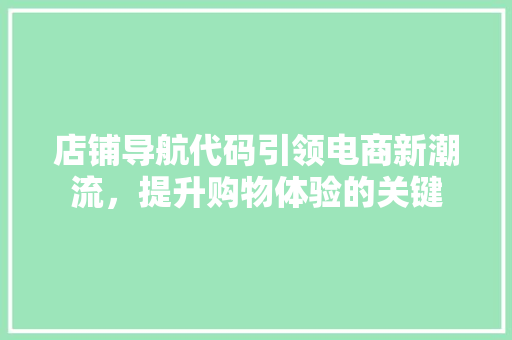 店铺导航代码引领电商新潮流，提升购物体验的关键
