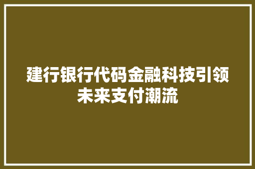 建行银行代码金融科技引领未来支付潮流