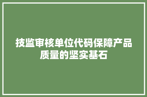 技监审核单位代码保障产品质量的坚实基石