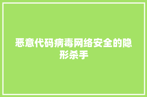 恶意代码病毒网络安全的隐形杀手