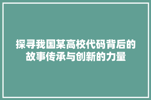 探寻我国某高校代码背后的故事传承与创新的力量