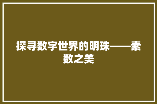 探寻数字世界的明珠——素数之美