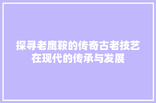 探寻老鹰鞍的传奇古老技艺在现代的传承与发展