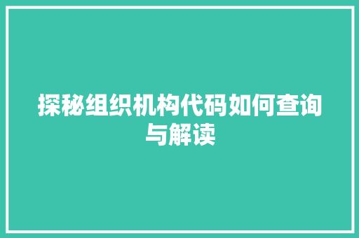探秘组织机构代码如何查询与解读