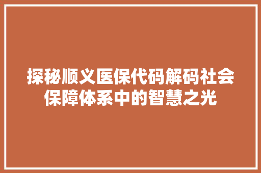 探秘顺义医保代码解码社会保障体系中的智慧之光