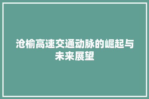 沧榆高速交通动脉的崛起与未来展望