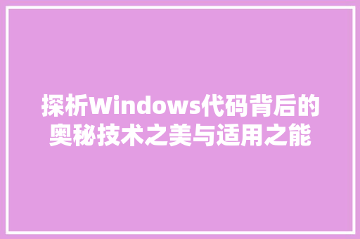 探析Windows代码背后的奥秘技术之美与适用之能