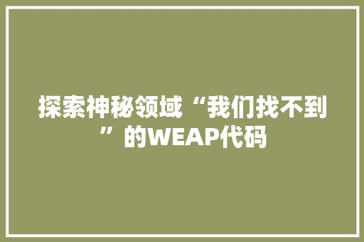 探索神秘领域“我们找不到”的WEAP代码