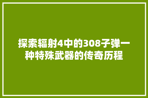 探索辐射4中的308子弹一种特殊武器的传奇历程