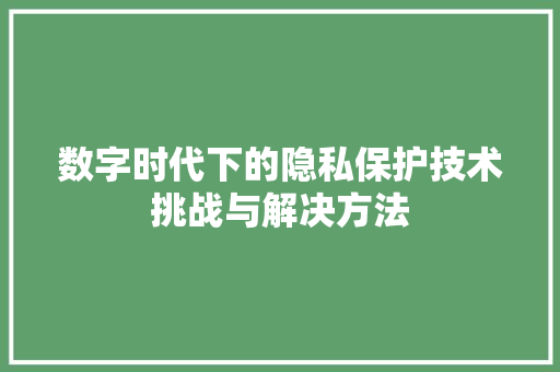 数字时代下的隐私保护技术挑战与解决方法