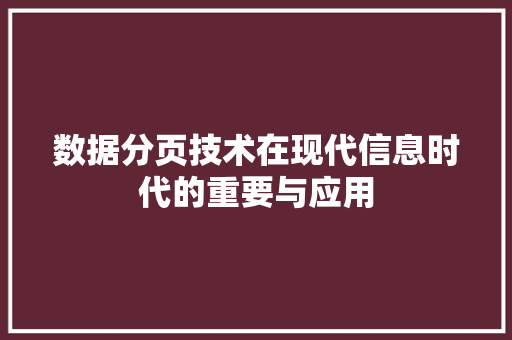 数据分页技术在现代信息时代的重要与应用