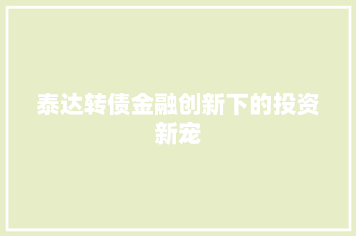 泰达转债金融创新下的投资新宠