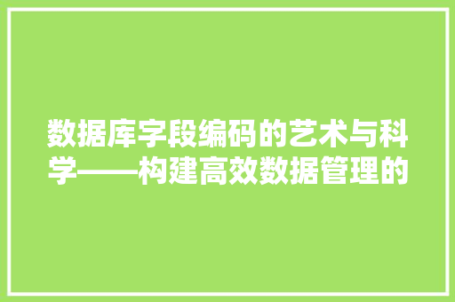 数据库字段编码的艺术与科学——构建高效数据管理的基石