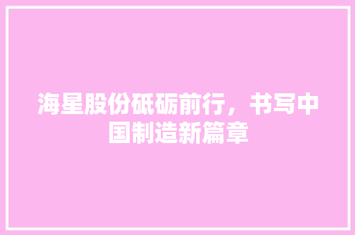 海星股份砥砺前行，书写中国制造新篇章